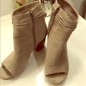 Brown microsuede open toe booties - Kenneth Cole